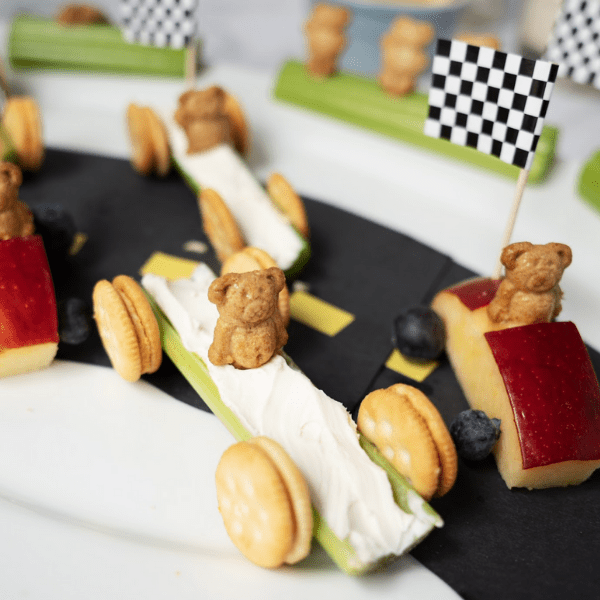 Celery and apples as race cars