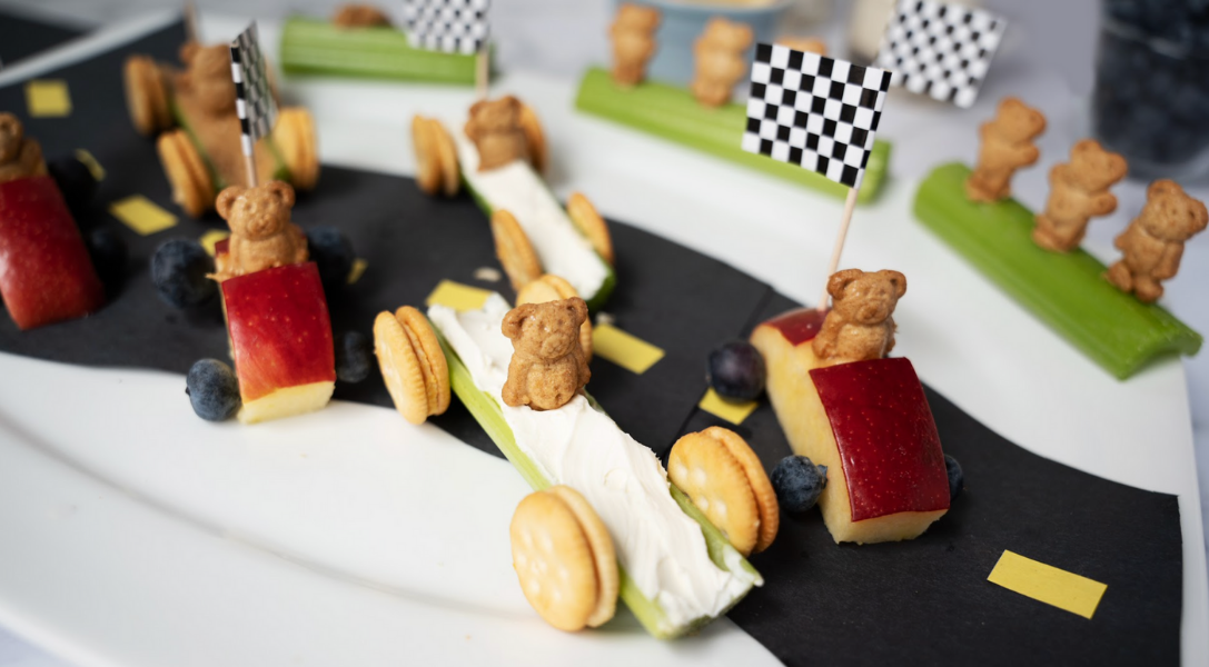 Celery and apples as race cars