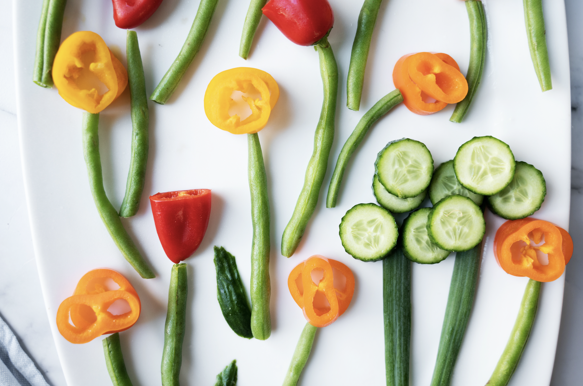 Up close view of flower vegetable tray