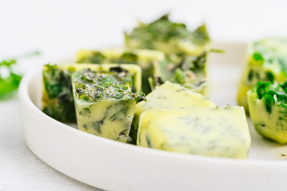 Ice Cube herbs on a plate