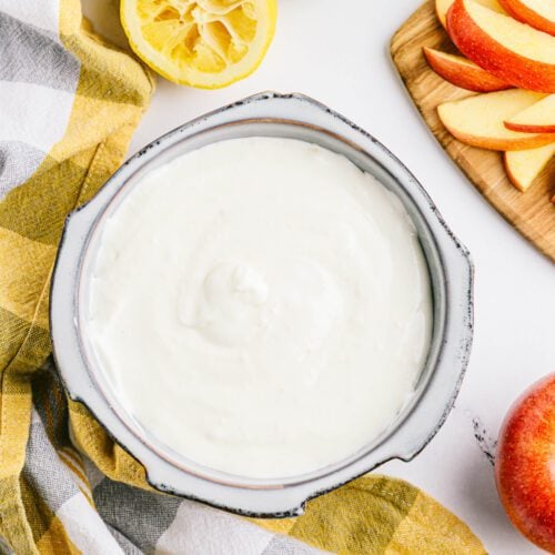 fruit dip with fruit around it