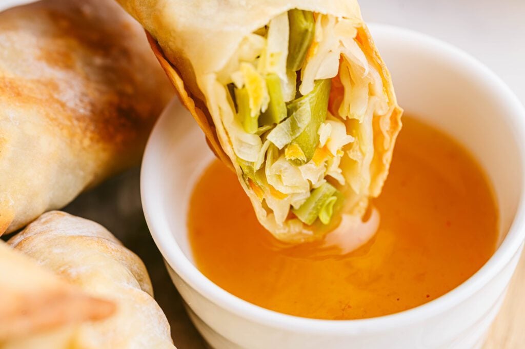 Air Fryer Egg Rolls up close of the inside