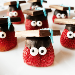 Plate of Strawberries in chocolate graduation caps