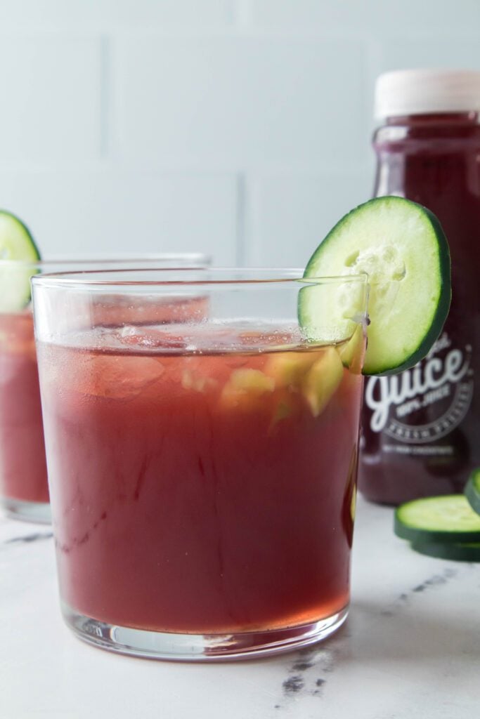 Pomegranate Cocktail with Cucumber slice and Squeezed Juice