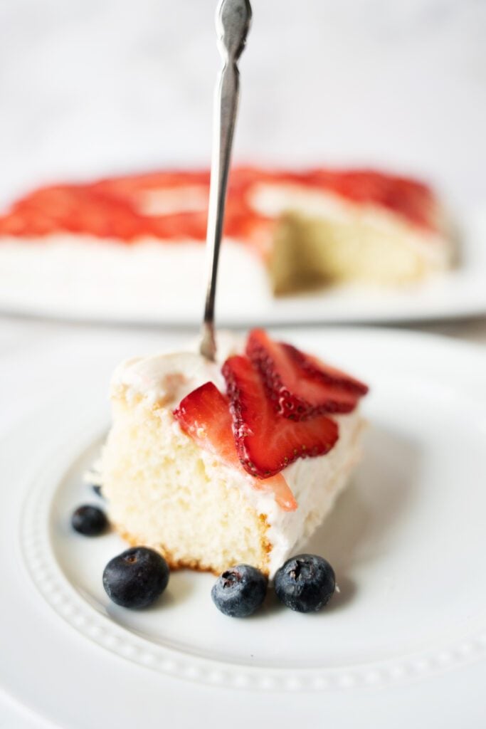 American Flag Cake with blueberries and strawberries