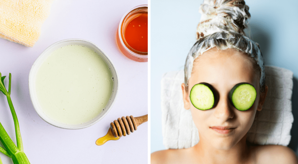 Celery Hair Mask Ingredients + Hair Mask on woman's hair
