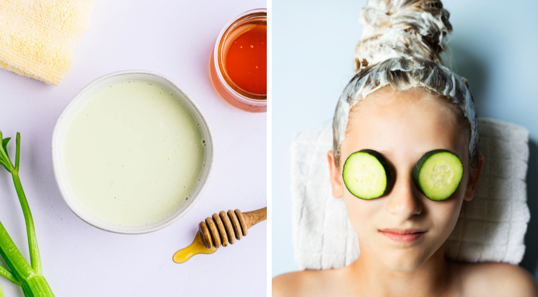 Celery Hair Mask Ingredients + Hair Mask on woman's hair