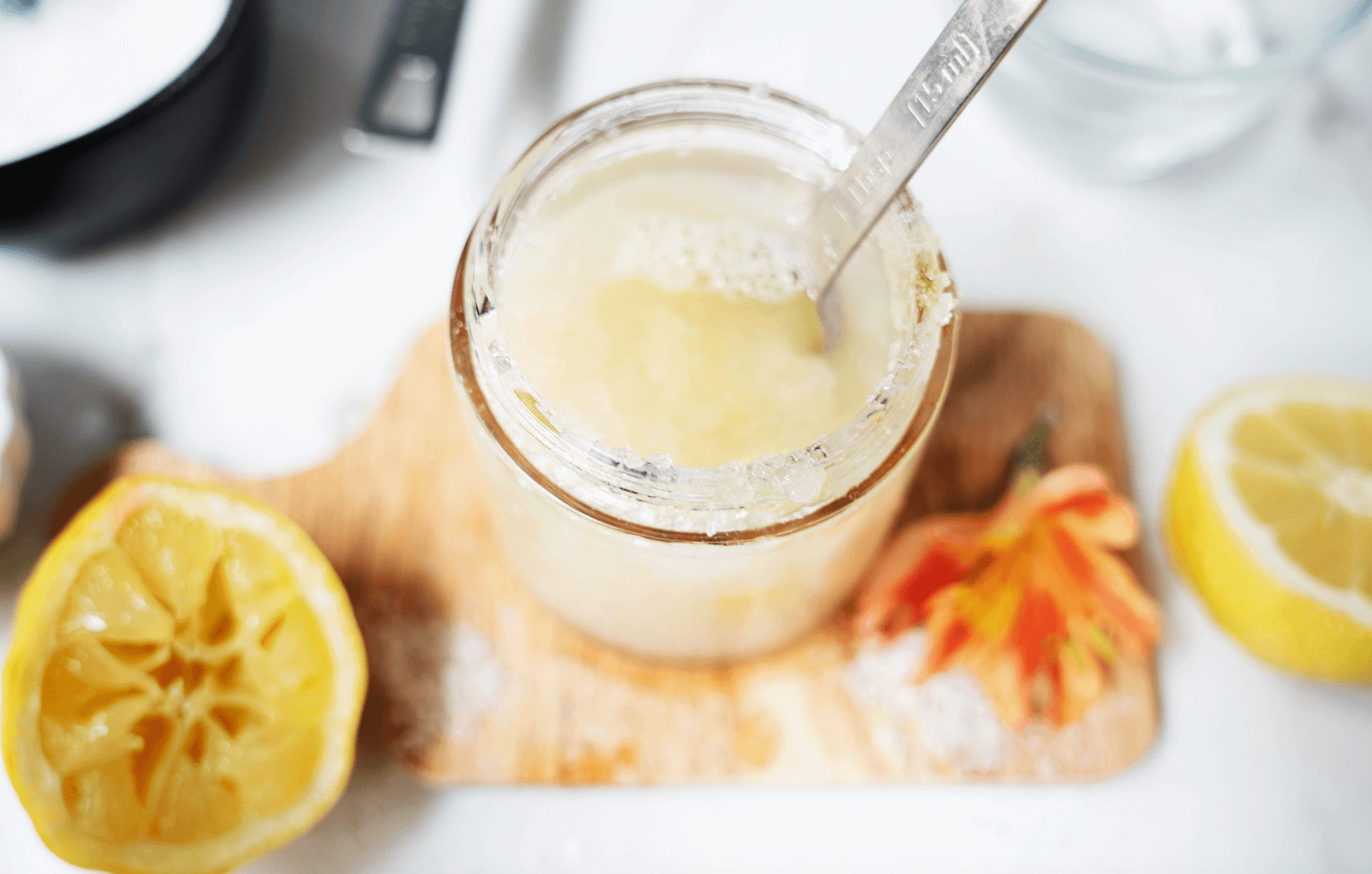 Overhead of DIY Lemon Foot Scrub