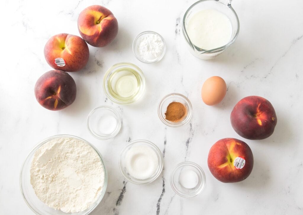 Ingredients needed to make Peaches and Cream Waffles