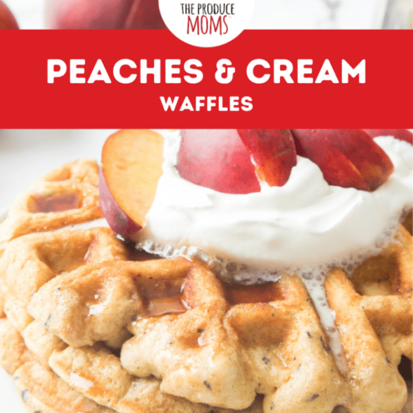 Pinterest Pin: Peaches and Cream Waffles