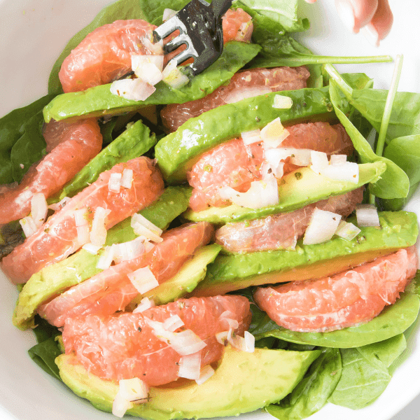 Overhead Grapefruit Avocado Salad