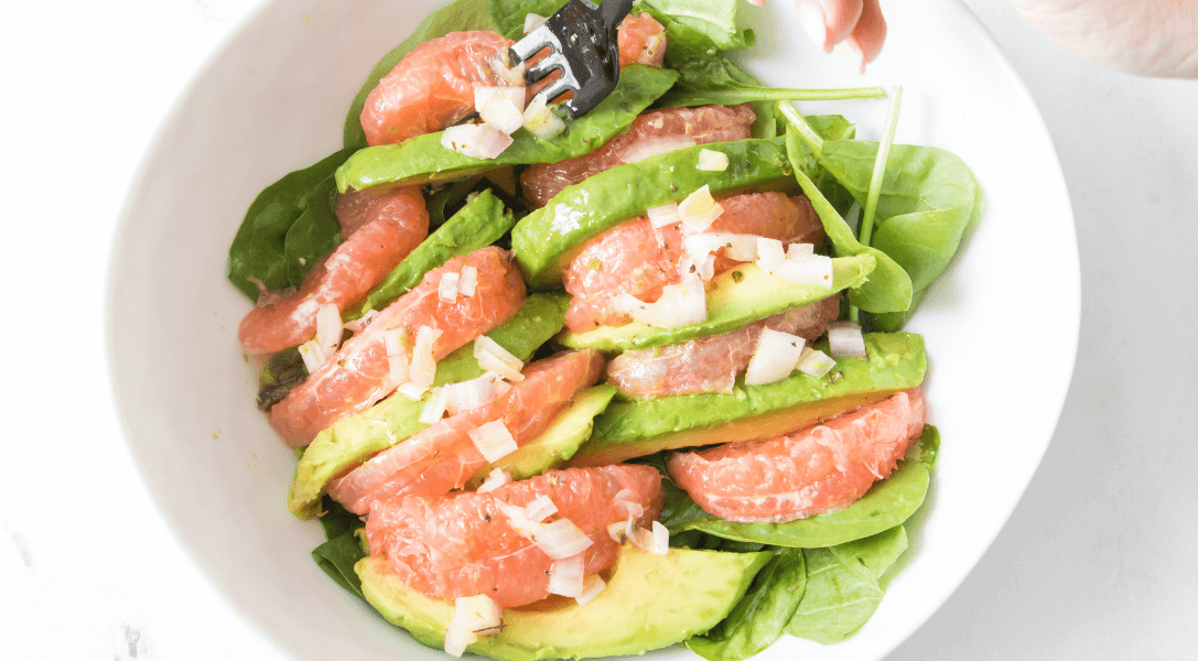 Overhead Grapefruit Avocado Salad