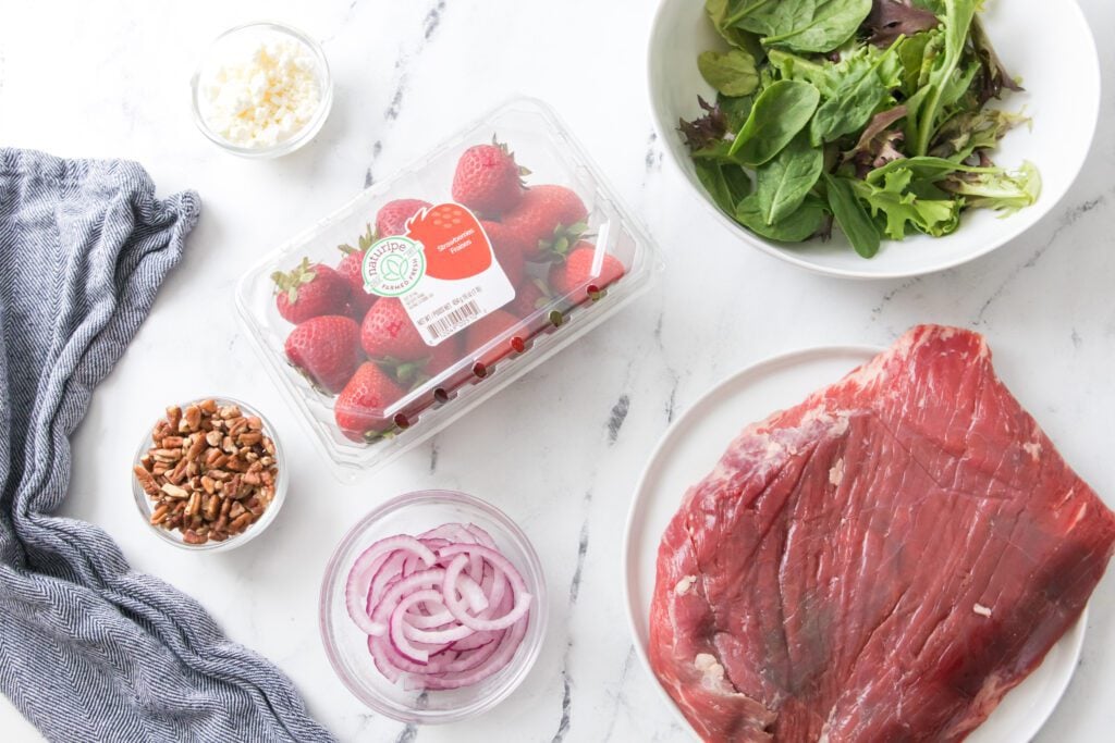 ingredients for strawberry salad with steak