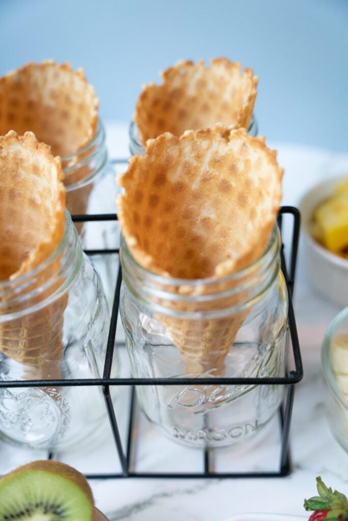 waffle cones in mason jars
