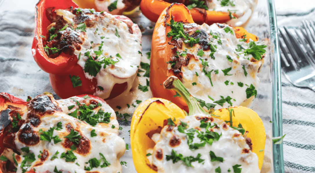 Philly cheesesteak Bell Peppers in pan