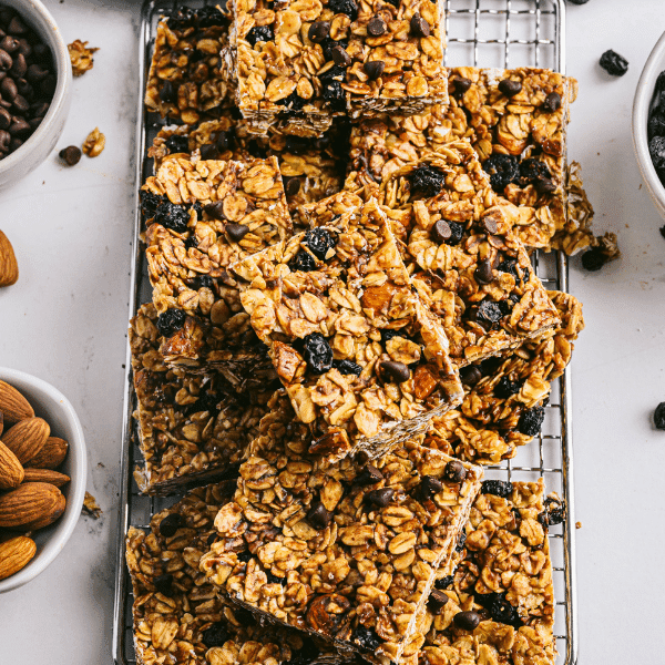 Homemade granola bars overhead shot