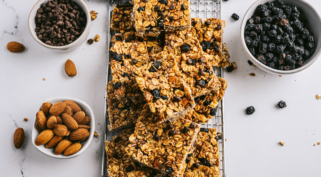 Homemade granola bars overhead shot