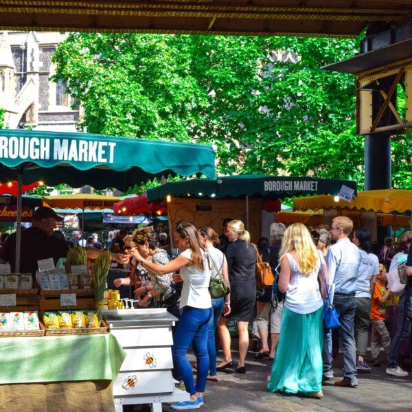 Borough market farms market stalls with shoppers