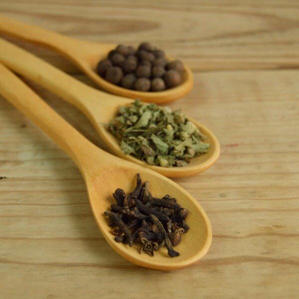 herbs in wooden spoons