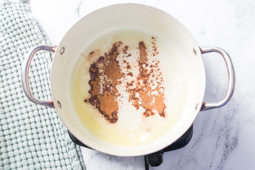 brown sugar with melted butter in saucepan