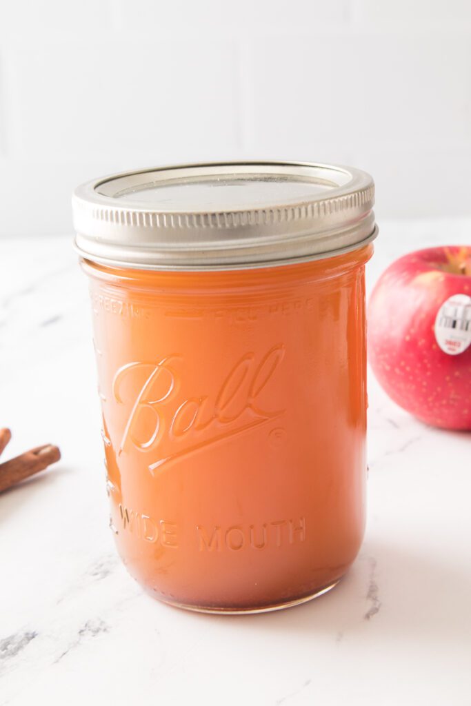 moonshine in jar with apple and cinnamon stick