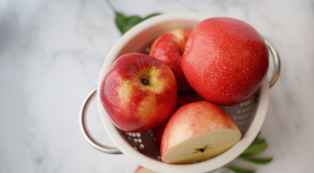 overview of SweeTango apples in colander