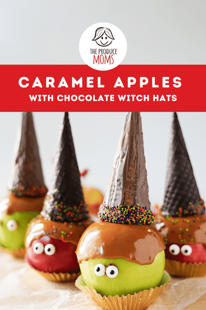 Pinterest Pin: Caramel Apple Witch Hats