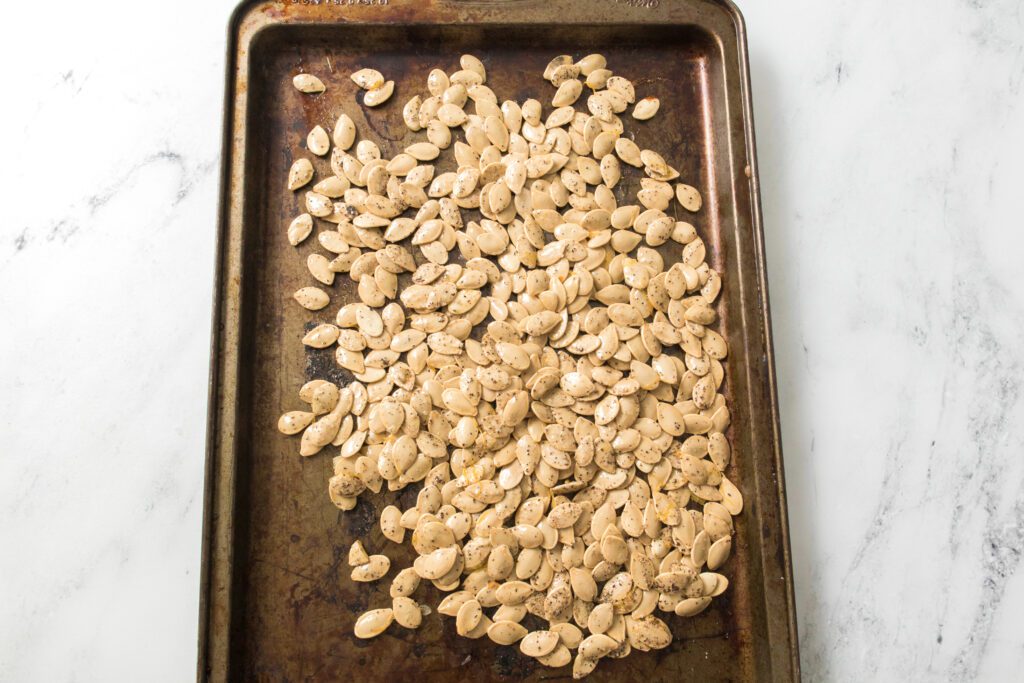 seeds on baking sheet