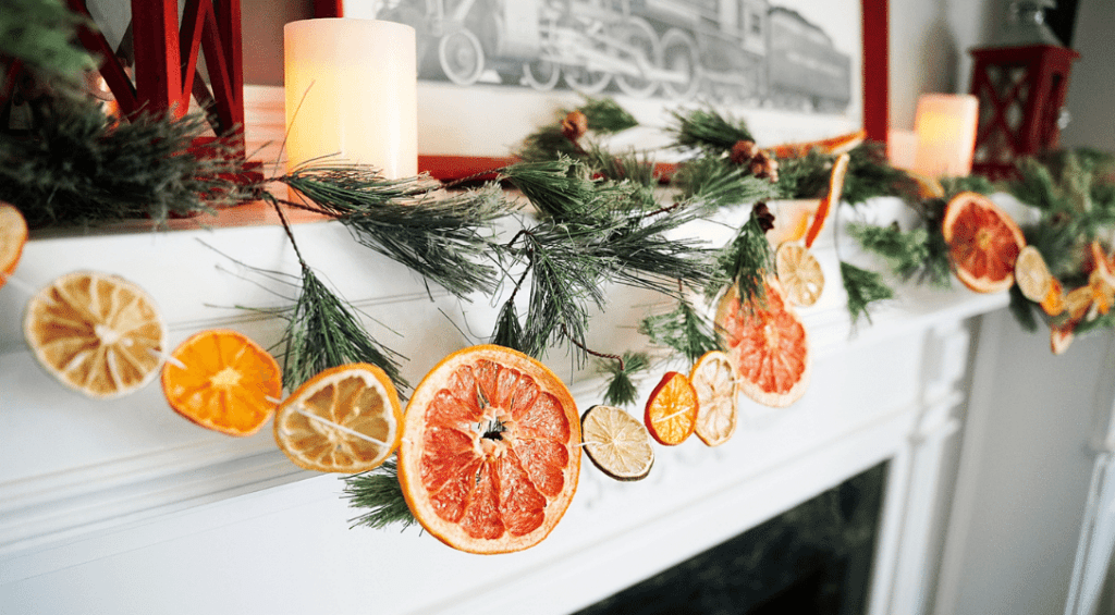 Citrus Garland on fireplace mantle