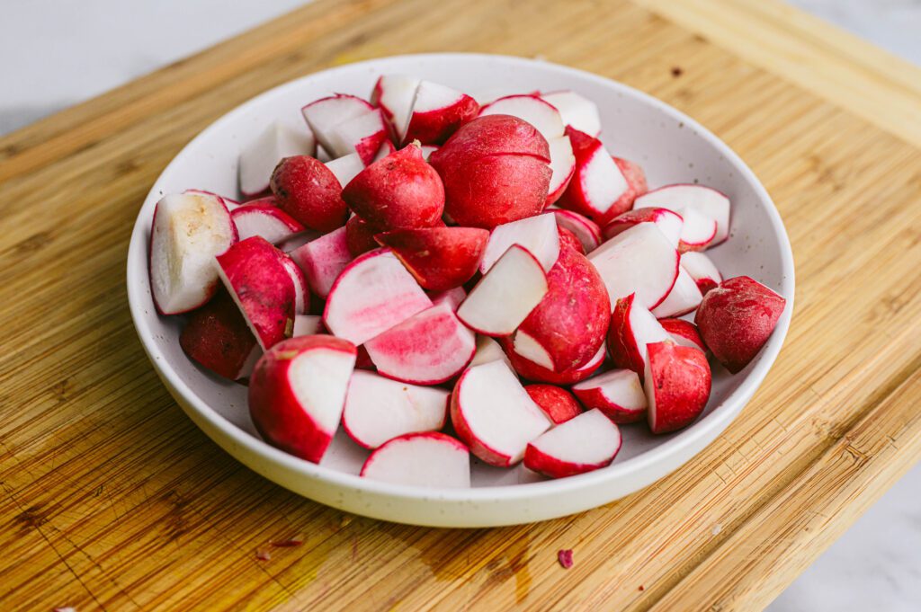 quartered radishes in a bowl