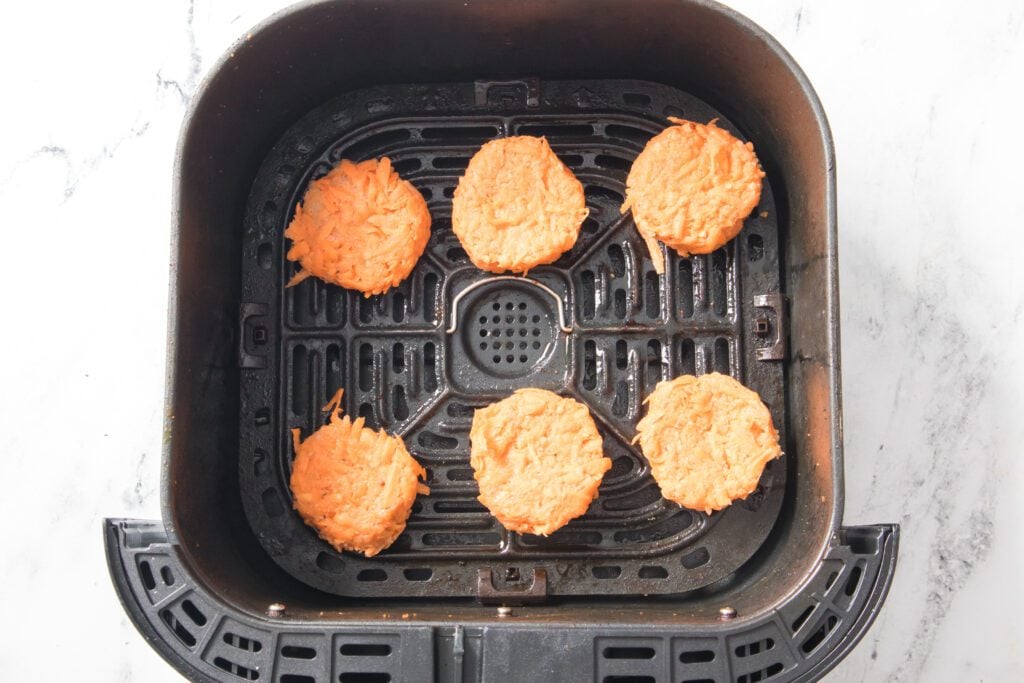 sweet potato latkes in air fryer basket