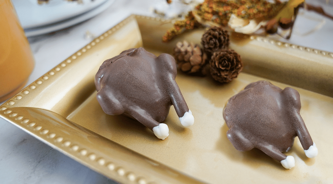 Chocolate Covered Turkey Strawberries on gold plate