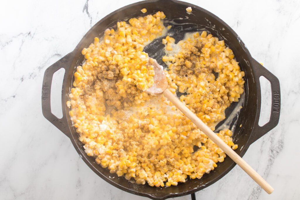overhead view of corn in skillet
