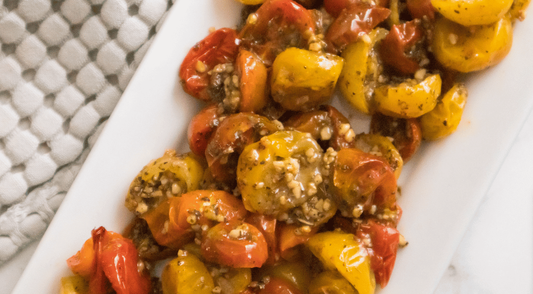 Roasted Cherry Tomatoes on white plate