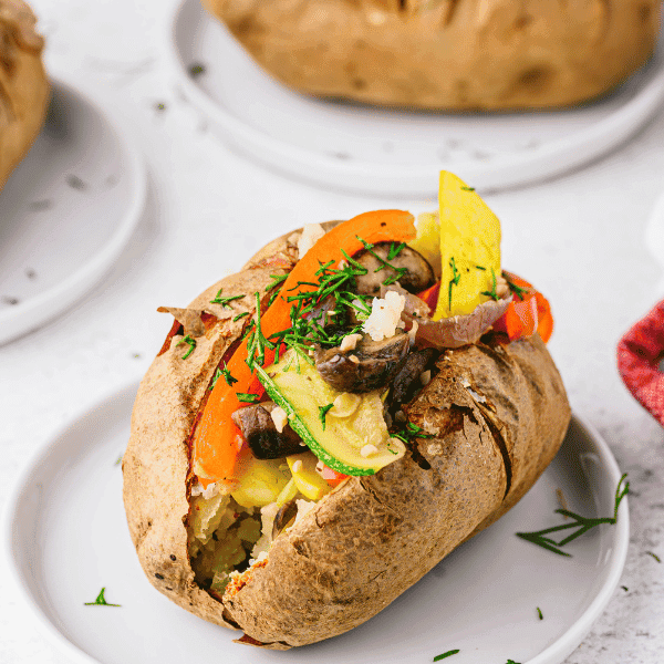 Jacket Potatoes with Veggies on plates