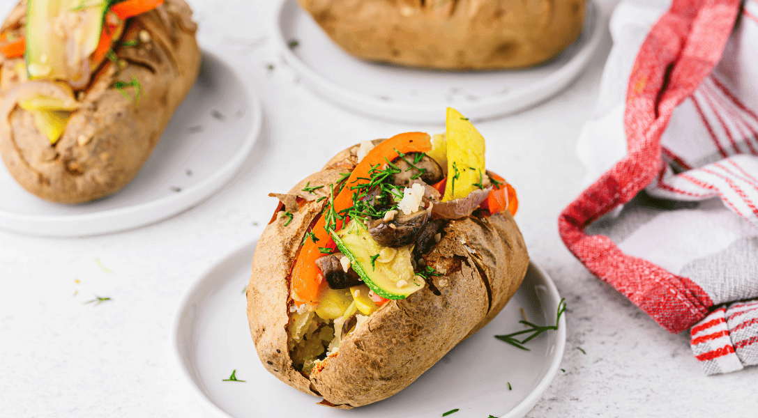 Jacket Potatoes with Veggies on plates