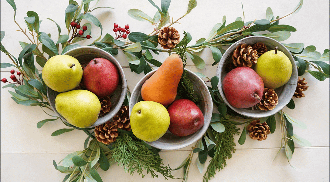 Pears in buckets