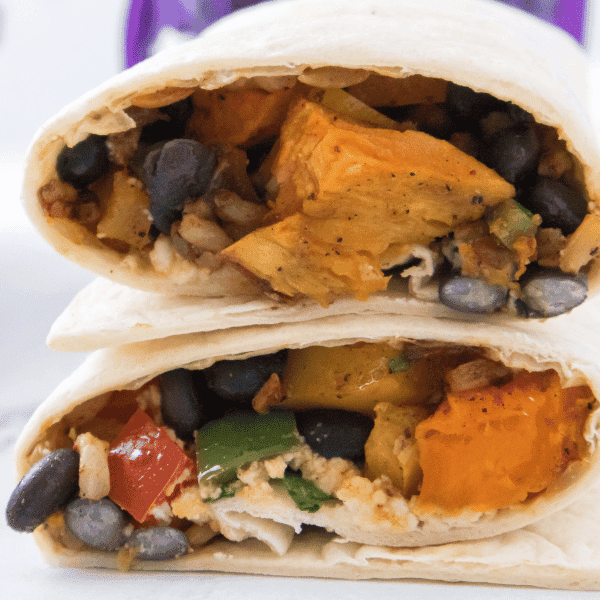 Sweet Potato and Black Bean Burrito opened and stacked