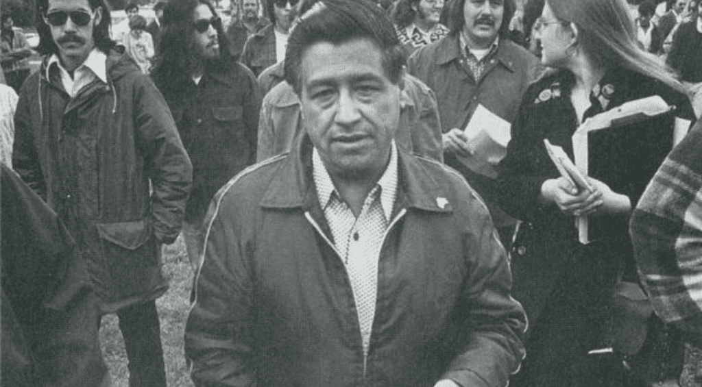 b/w image of Cesar Chavez