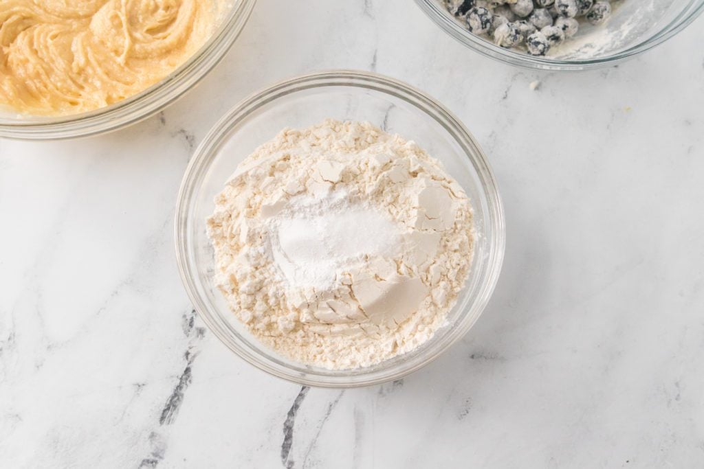 flour, baking powder and salt in a glass bowl