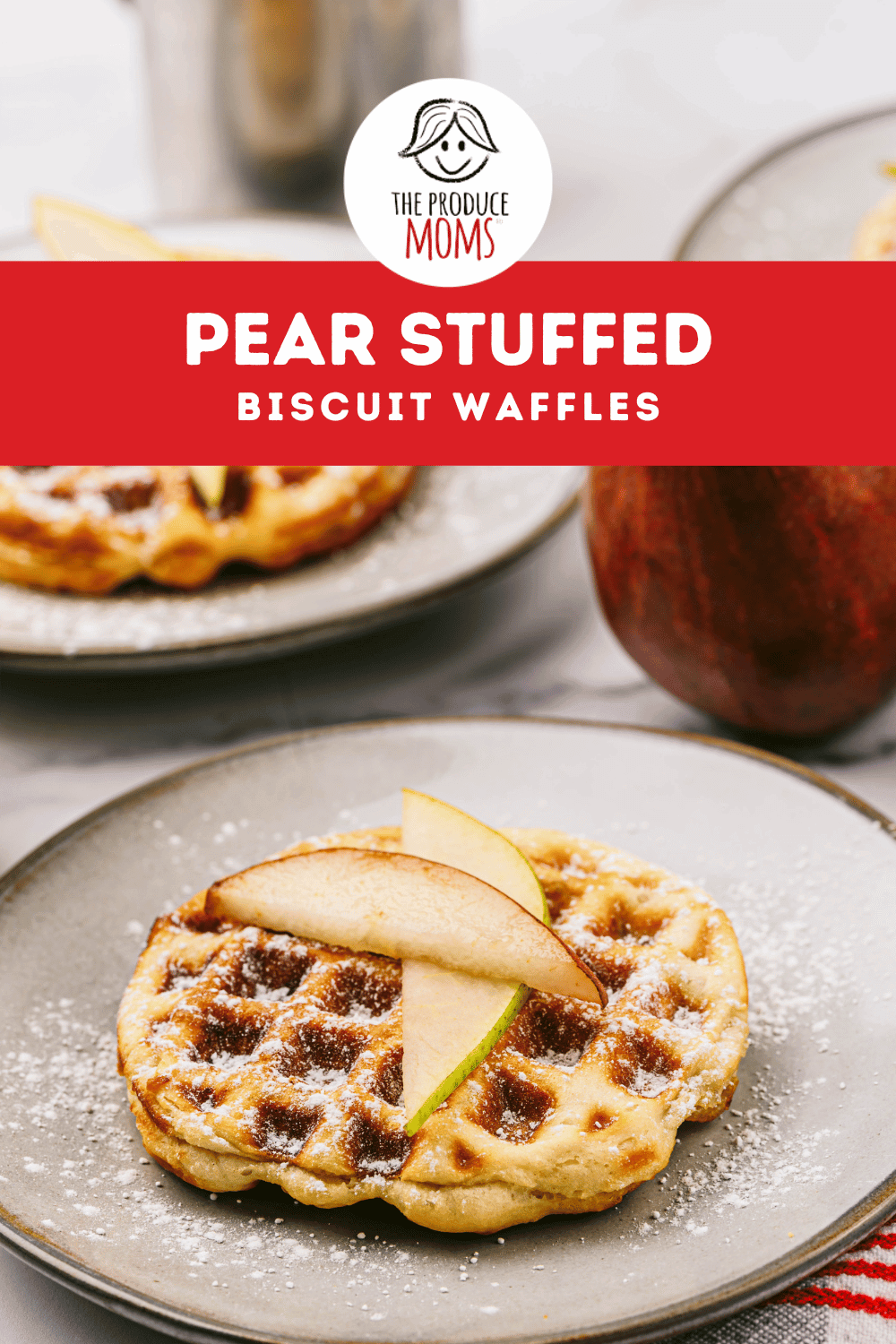 Pinterest Pin: Pear Stuffed Biscuit Waffles