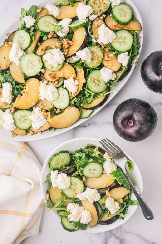 Overhead view of the Plum Ricotta Salad