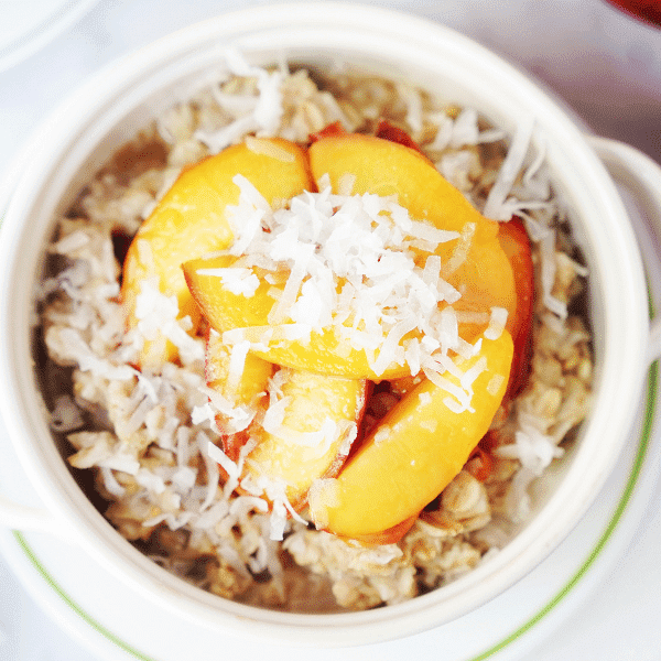 Breakfast Pudding with sliced nectarines