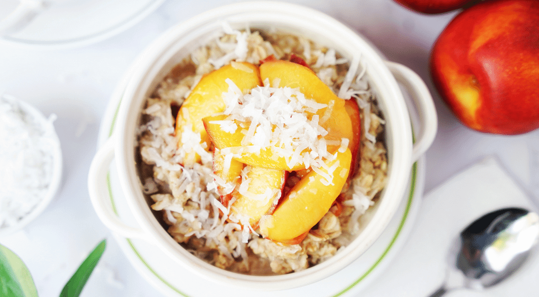 Breakfast Pudding with sliced nectarines