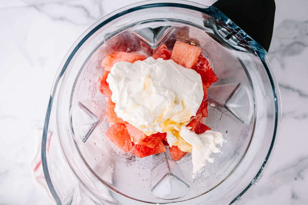 Yogurt on to of watermelon in blender