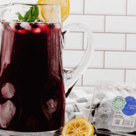 Blueberry Lemon Iced Tea in pitcher with Naturipe blueberries