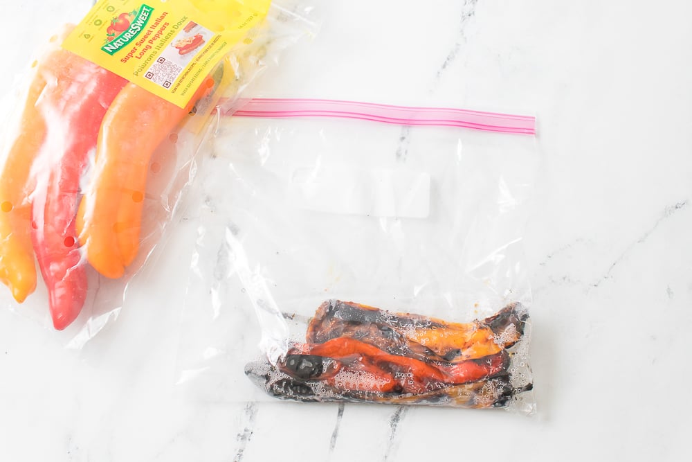 long Italian peppers in plastic bag
