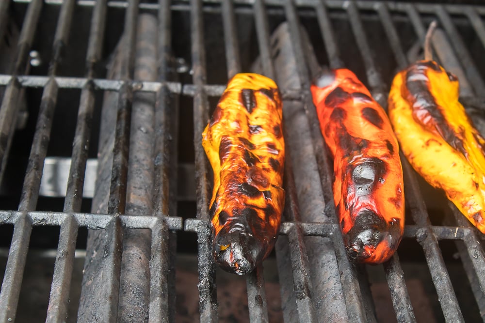 sweet peppers with char marks on the grill