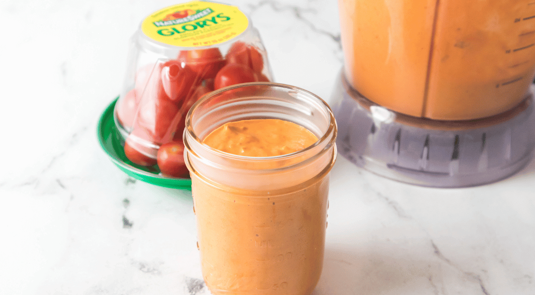 Roasted Tomato Aioli in jar with Glorys® in background
