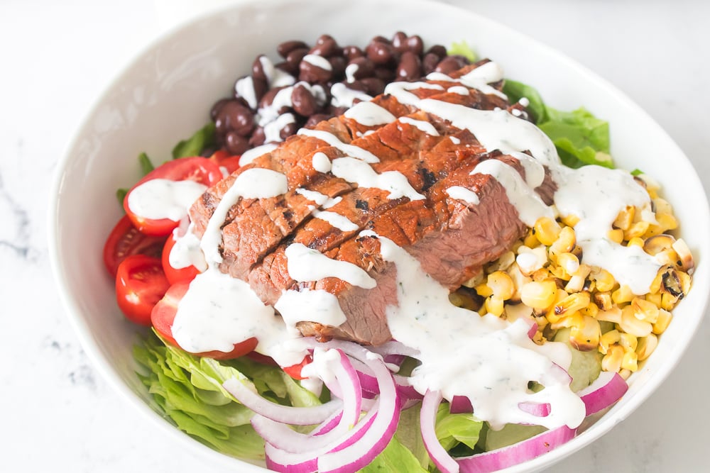 Grilled Southwestern Steak Salad with ranch dressing